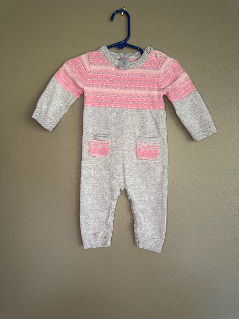 Gymboree Pink and Gray Knit Baby Footed One-Piece